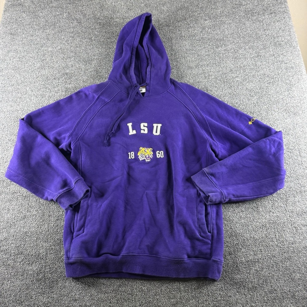 LSU Tigers Hoodie Mens Medium Purple NCAA Football Columbia Fleece Sweatshirt